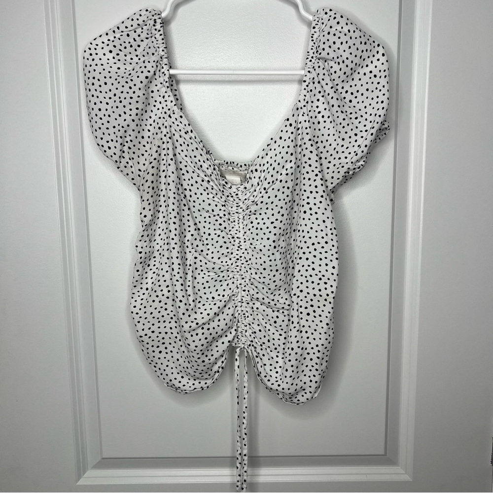 H&M Black and White Polka Dot Ruched Blouse